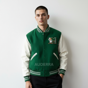 70’s Miami Hurricanes Green Wool Genuine Leather Varsity Bomber Letterman Jacket