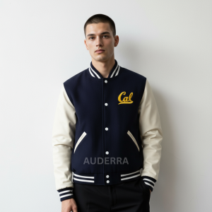 California Golden Bears Navy Blue Wool and Genuine Leather Varsity Men's Jacket