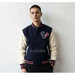 Houston Texans Wool and Genuine Leather Sleeves Varsity Men's Letterman Jacket