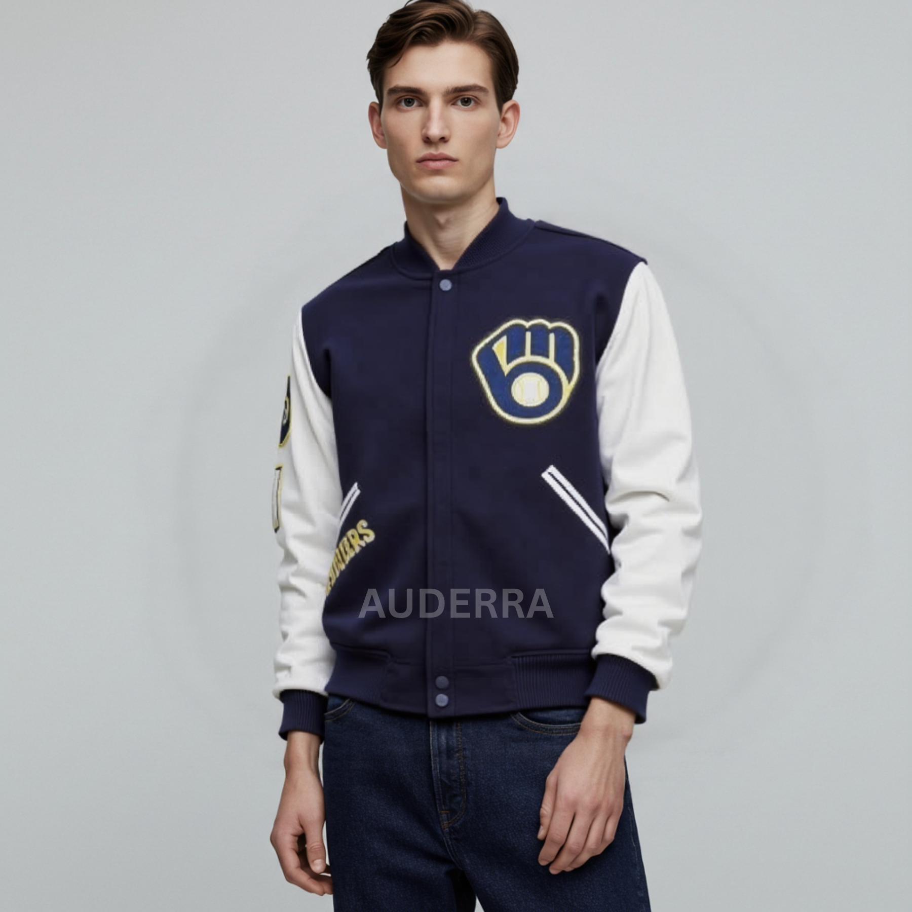 Milwaukee Brewers Wool Genuine Leather Sleeves Varsity Letterman Men's Jacket - Image 6