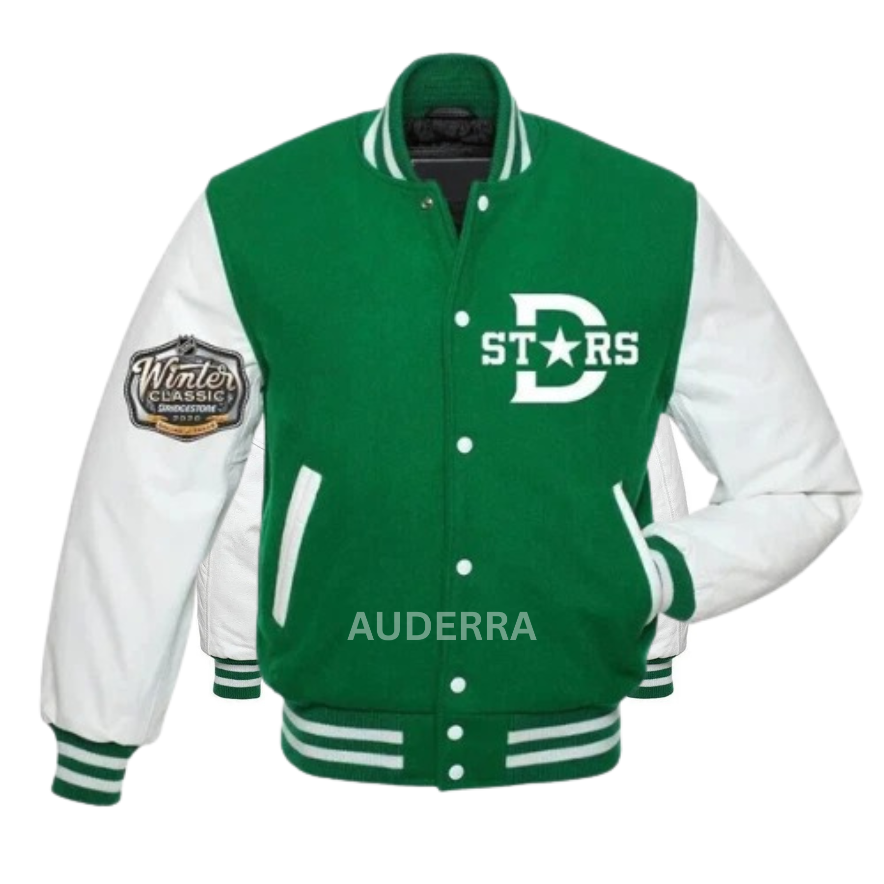 Dallas Stars Classic Green Wool Genuine Leather Sleeves Varsity Letterman Jacket - Image 2