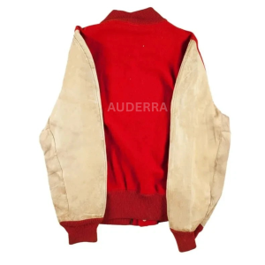 University of Nebraska Letterman Red Wool Genuine Leather Bomber Jacket