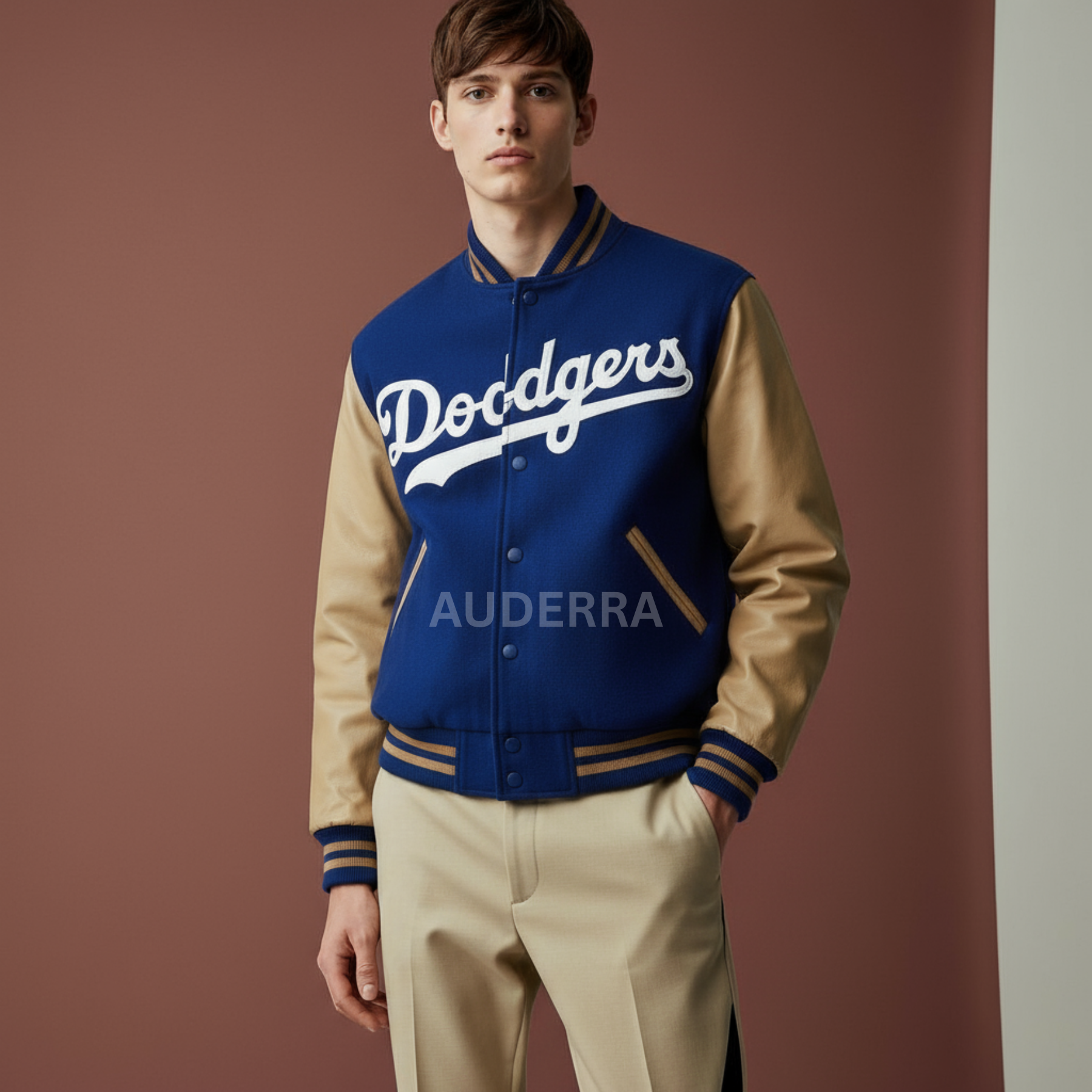 Brooklyn Dodgers 1951 Wool & Leather Full-Zip Varsity Letterman Men's Jacket