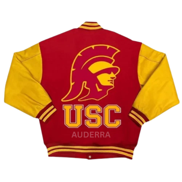 California USC Trojans Red Wool and Gold Leather Varsity Letterman Men's Jacket - Image 2