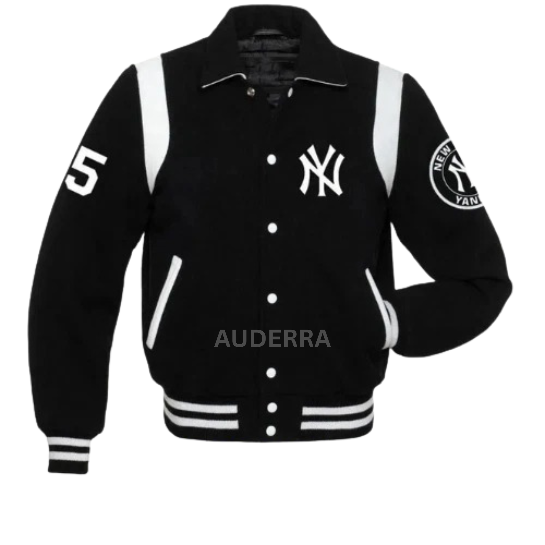 NY Yankees Sailor Collar Varsity Black Wool Women's Letterman Bomber Women Jacket - Image 2