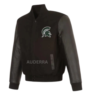 Michigan State Spartans Black Wool Genuine Leather Varsity Women Letterman Jacket