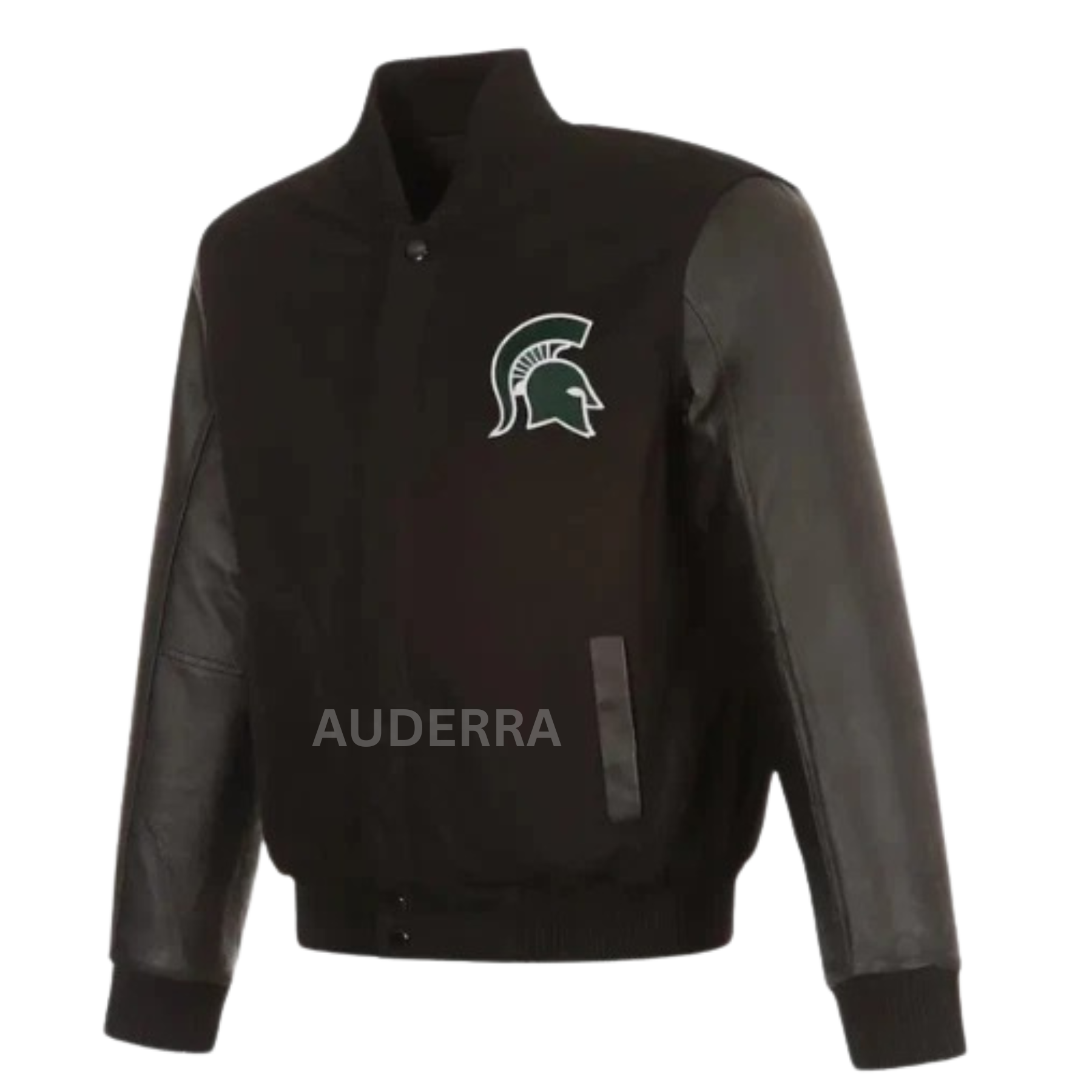 Michigan State Spartans Black Wool Genuine Leather Varsity Men Letterman Jacket