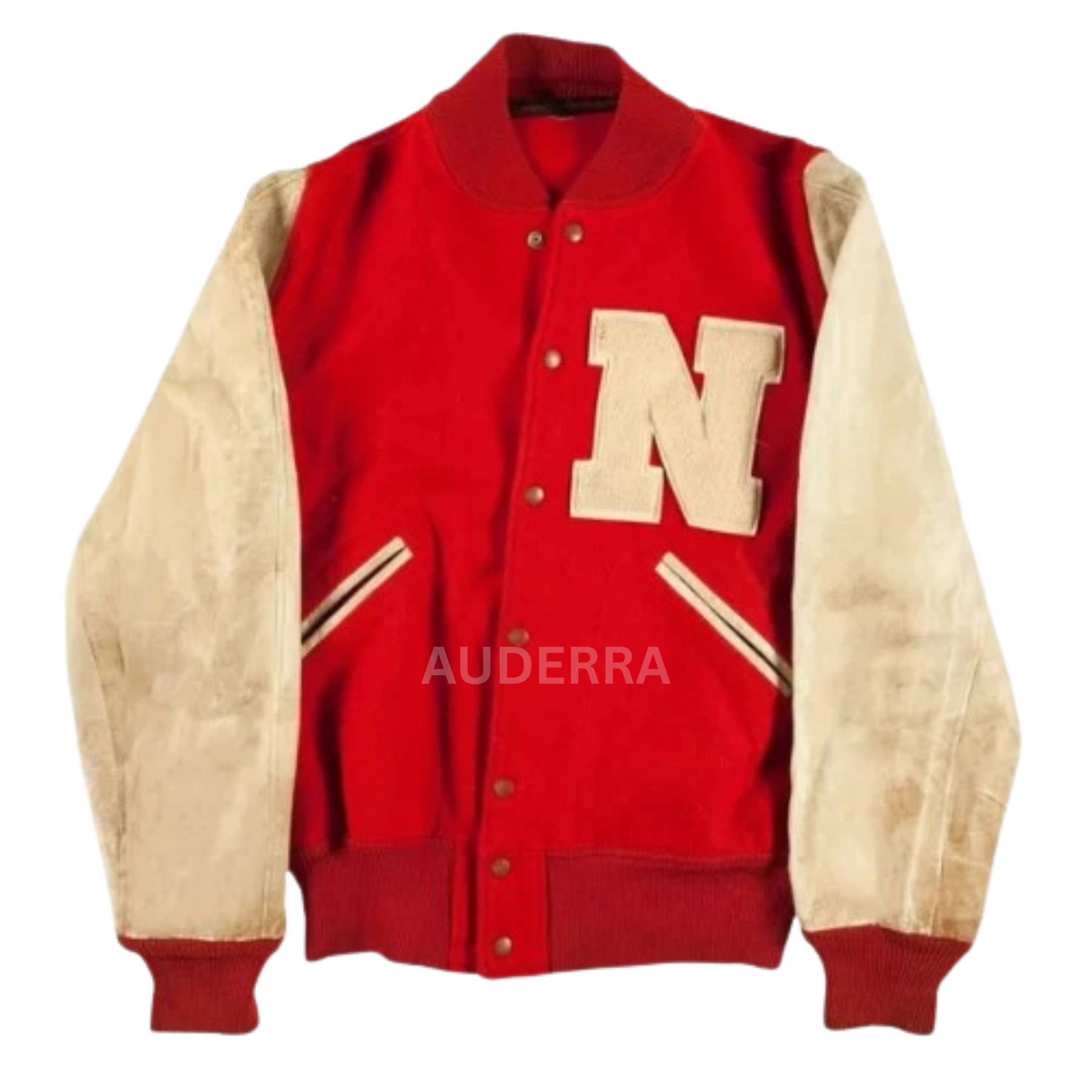 University of Nebraska Letterman Red Wool Genuine Leather Bomber Jacket - Image 3