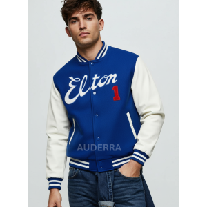 Elton John Dodger Wool & Genuine Leather Sleeves Varsity Women's Letterman Jacket