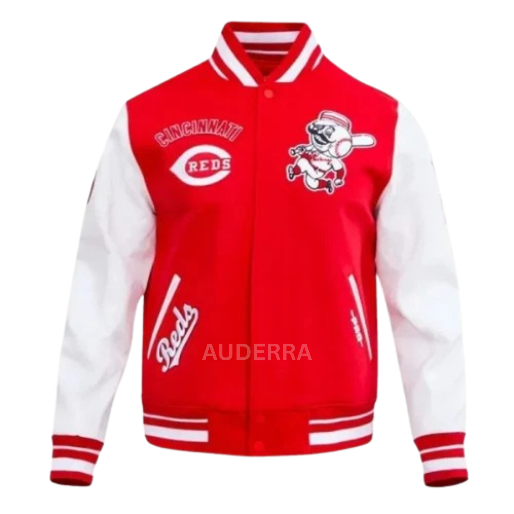 Cincinnati Reds Women's Red Wool Genuine Leather Sleeves Varsity Letterman Jacket - Image 4