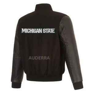 Michigan State Spartans Black Wool Genuine Leather Varsity Women Letterman Jacket