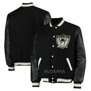 Oakland Raiders Black Wool Genuine Leather Letterman Varsity Women's Bomber Jacket