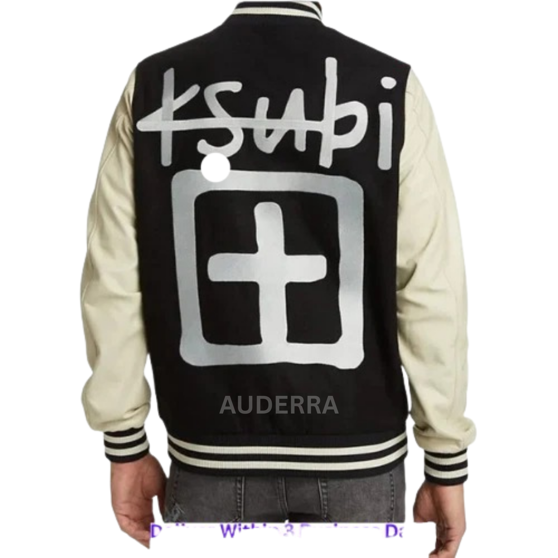 King Ksubi Black Wool and Genuine Leather Bomber Varsity Letterman Men's Jacket - Image 4