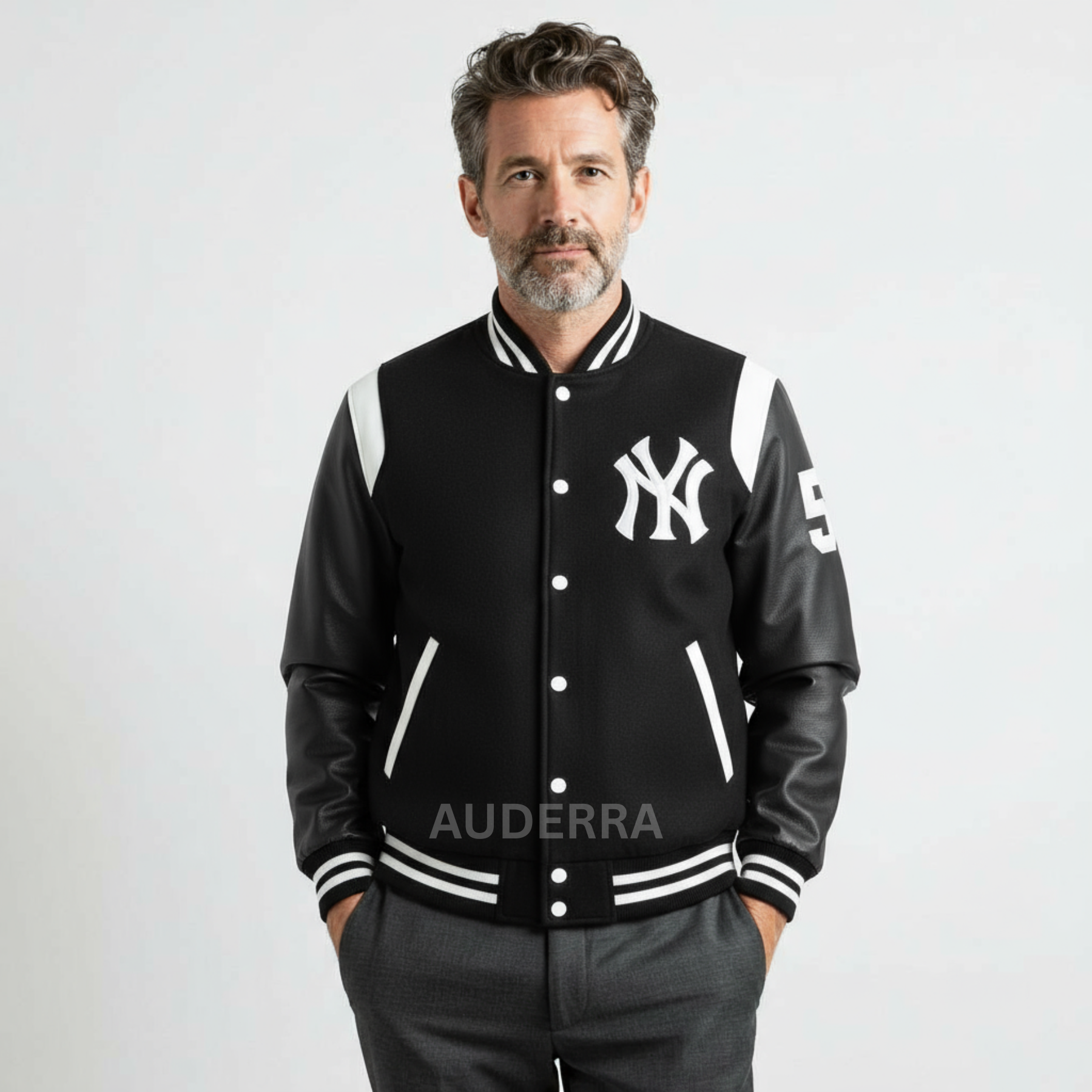 NY Yankees Sailor Collar Varsity Black Wool Women's Letterman Bomber Women Jacket