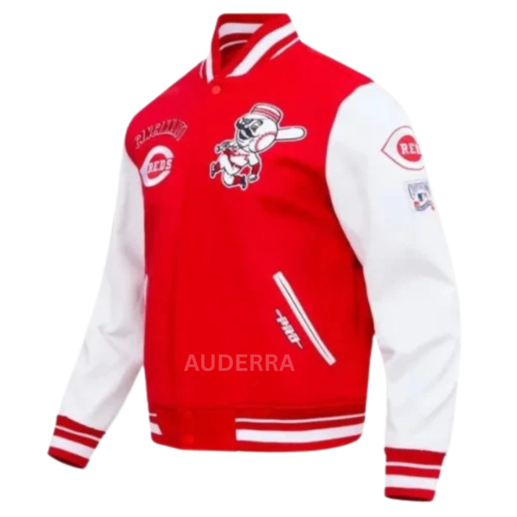 Cincinnati Reds Women's Red Wool Genuine Leather Sleeves Varsity Letterman Jacket - Image 3