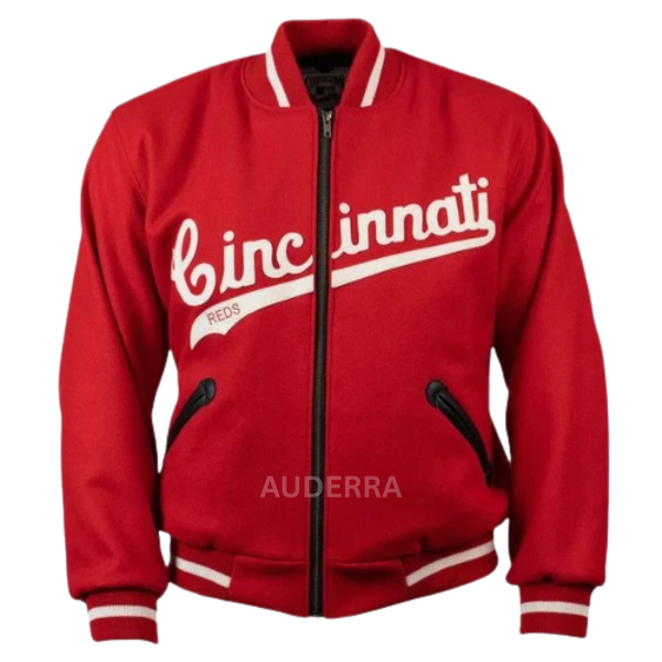 1969 Cincinnati Reds Full-Zip Red Wool Varsity Women's Letterman Bomber Jacket - Image 2