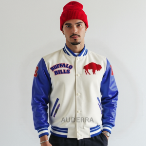 Buffalo Bills Wool and Genuine Leather Sleeves Varsity Women's Letterman Jacket
