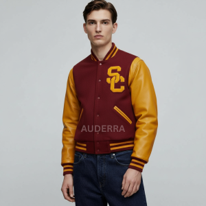 USC Trojans Student Burgundy Wool Full-Snap Letterman Women Varsity Bomber Jacket