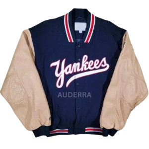 NY Yankees Y2K World Series Varsity Wool Genuine Leather Sleeves Bomber Jacket