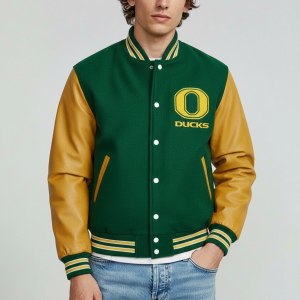 Oregon Ducks Green Wool Genuine Leather Sleeves Letterman Varsity Women's Jacket