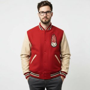 1950 Rochester Red Wings Varsity Wool Genuine Leather Sleeves Women Bomber Jacket