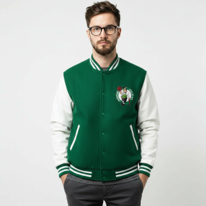 Boston Celtics Green Wool Genuine Leather Sleeves Varsity Women's Letterman Jacket