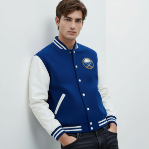 Buffalo Sabres Wool and Genuine Leather Sleeves Varsity Men's Bomber Jacket