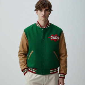 Oakland Oaks 1939 Green Wool & Brown Suede Leather Sleeves Women's Varsity Jacket