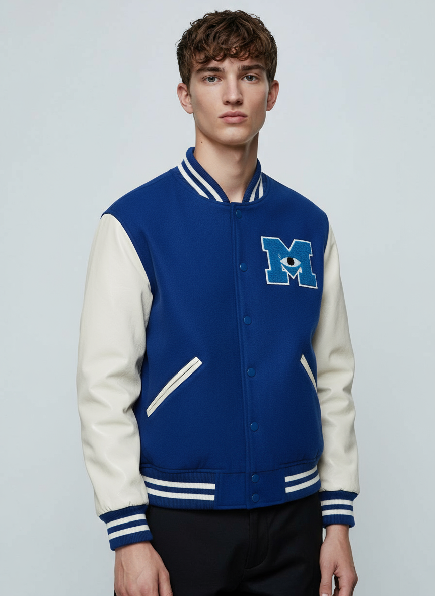 Monsters University James Sullivan Letterman Wool Leather Sleeves Varsity Jacket